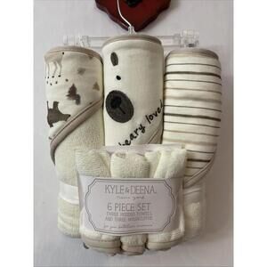 Kyle & Deena NY 6 Piece Bear Themed 3 Hooded Towel & 3 Washcloth Set NWT! A4879